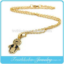 Vacuum Plating Gold Catholic Religious Stainless Steel Necklace with Black Enamel Virgin Mary Pendant